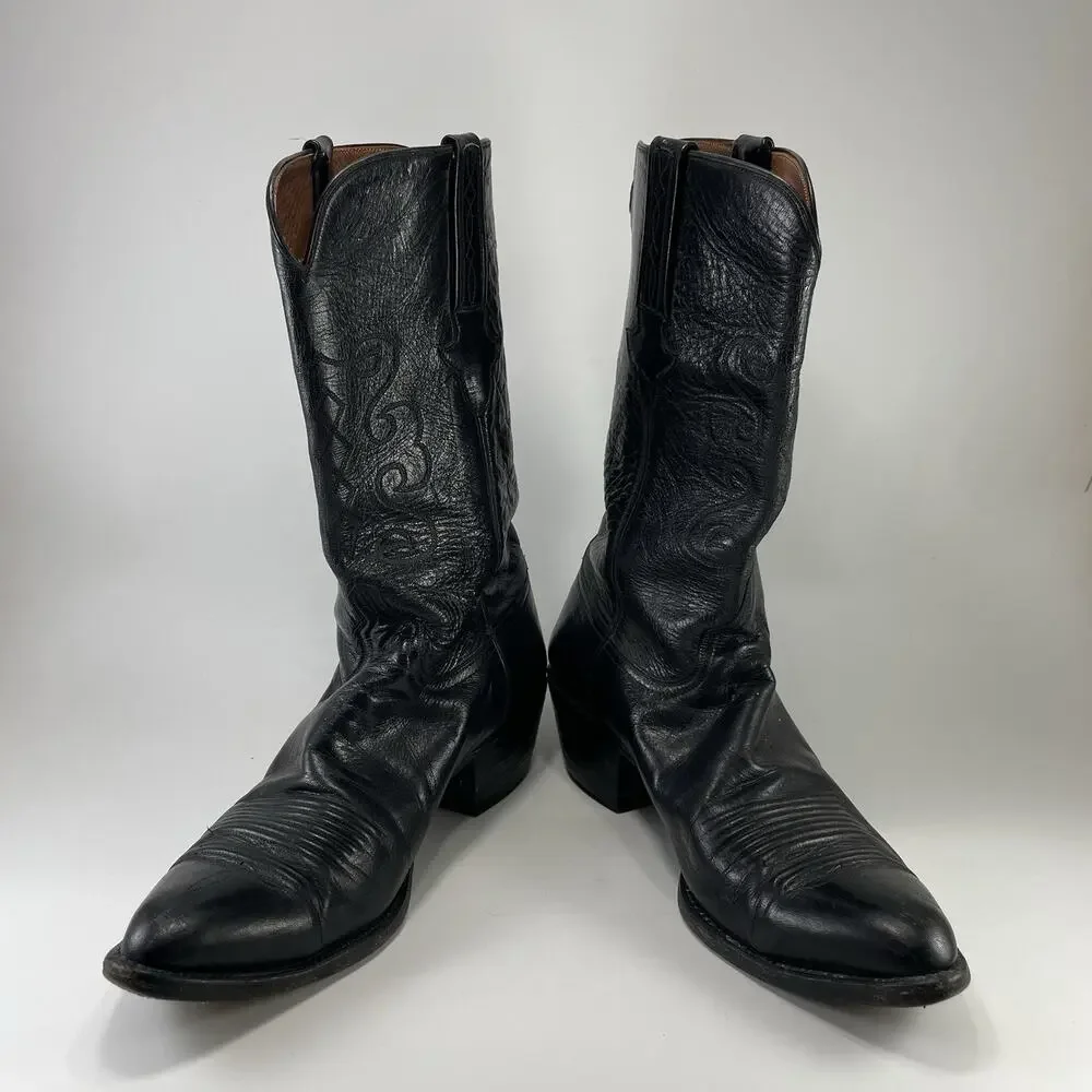 Lucchese Embroidered Leather Pull On Cowboy Western Boots Mens Size 11 D